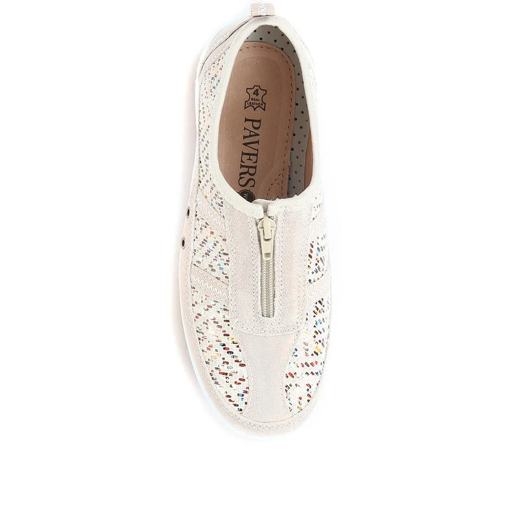 Wide Fit Leather Arch Support Trainers - BRK32001 / 318 638 - Stone - Image 4