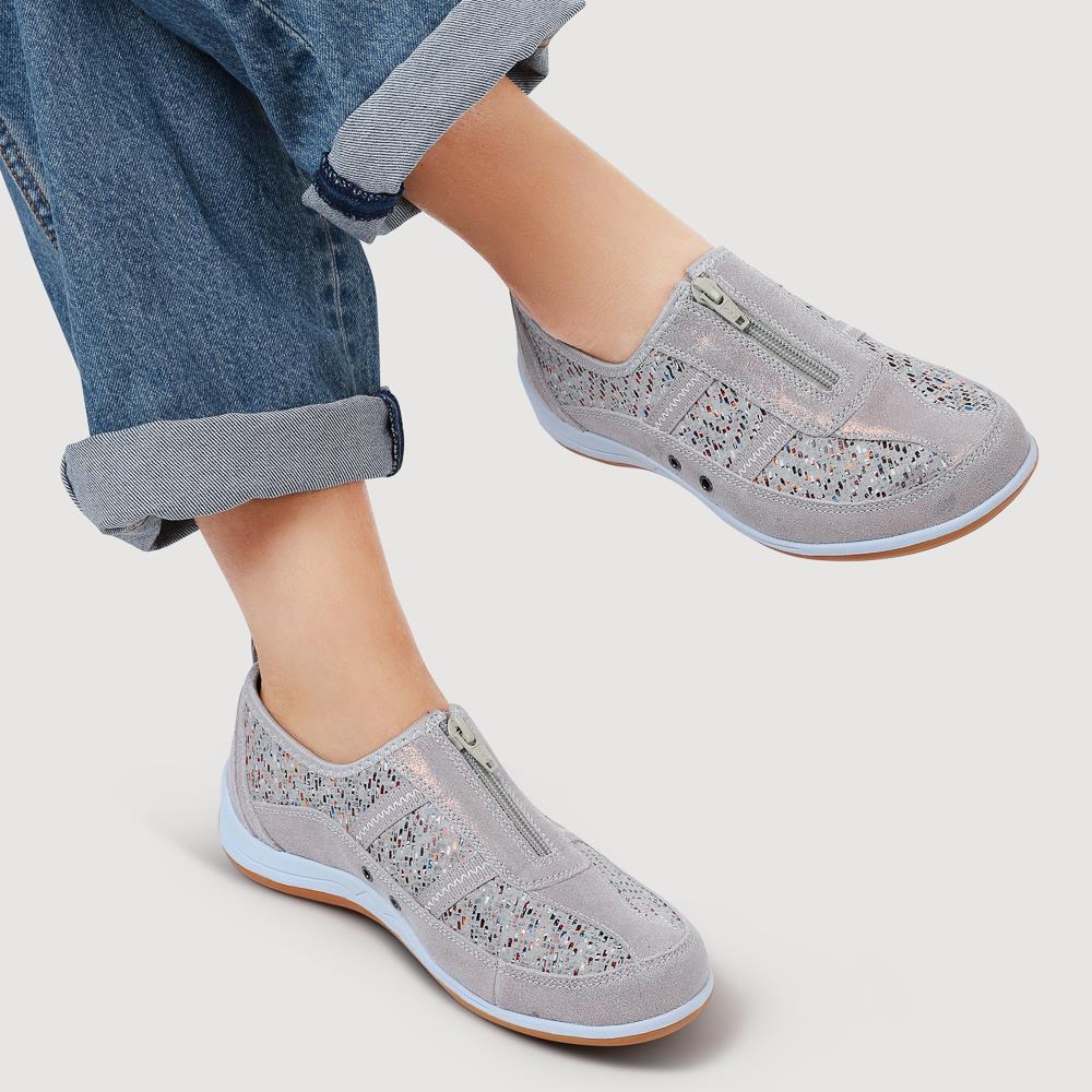 Wide Fit Leather Arch Support Trainers - BRK32001 / 318 638 - Stone - Image 5