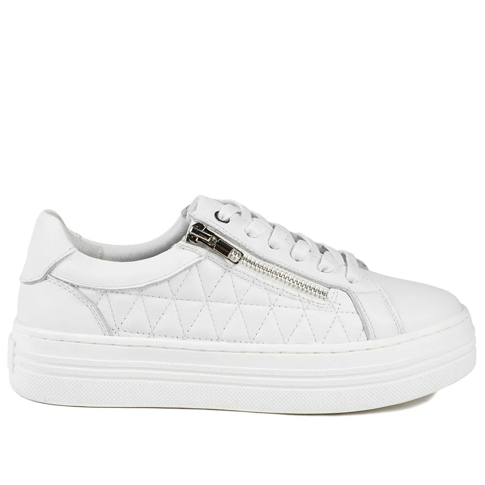Arianna Quilted Leather Zip & Lace Trainers - ARRIANA / 329 009 - White Leather - Image 2