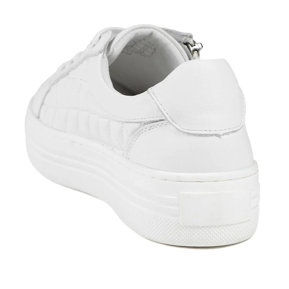 Arianna Quilted Leather Zip & Lace Trainers - ARRIANA / 329 009 - White Leather - Image 3