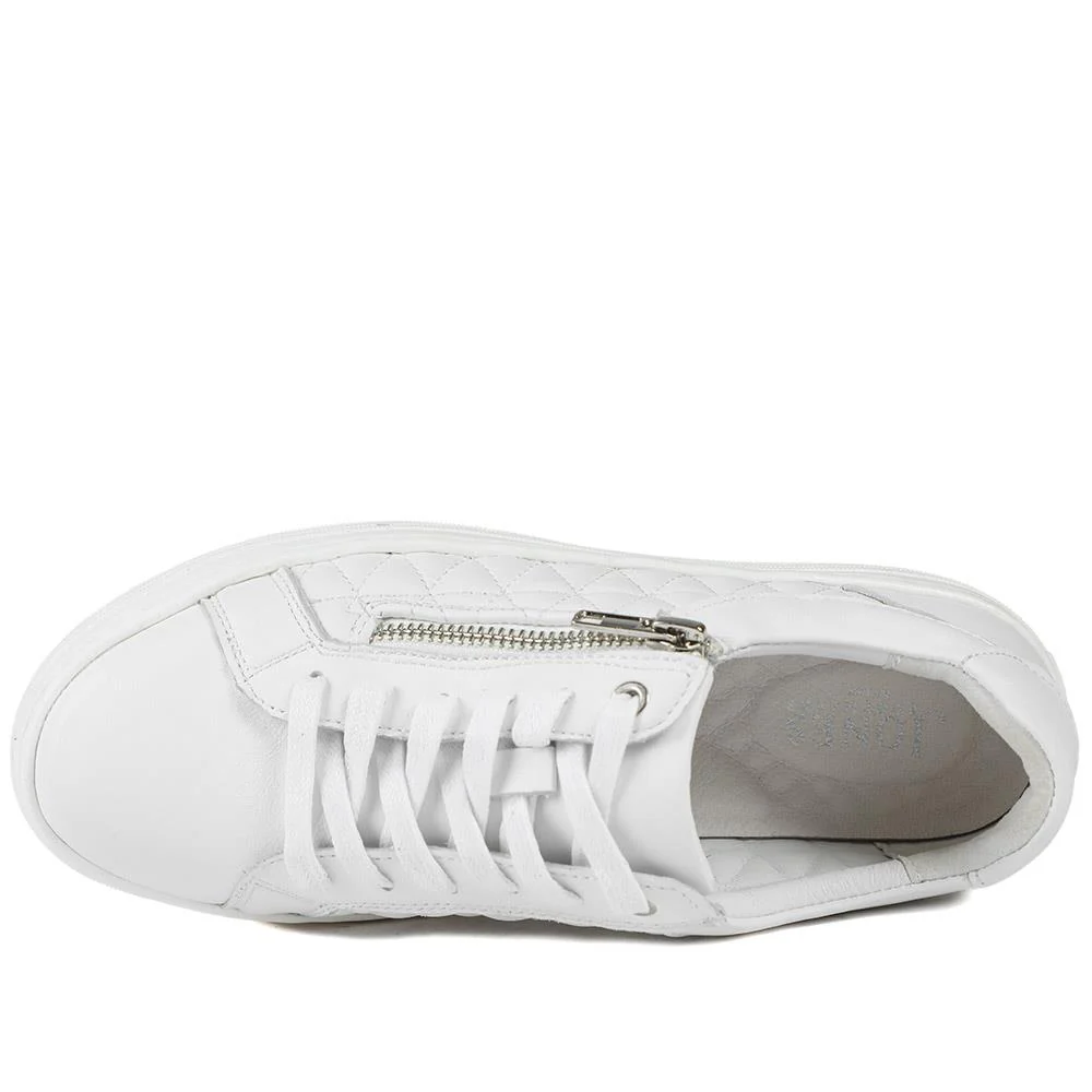 Arianna Quilted Leather Zip & Lace Trainers - ARRIANA / 329 009 - White Leather - Image 4