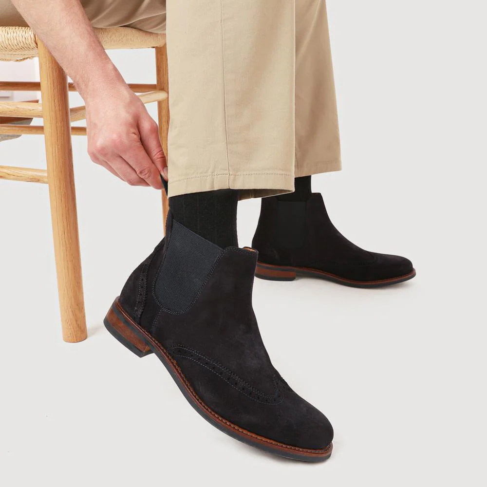Barrett Goodyear Welted Leather Wingtip Boots - BARRETT / 327 962 - Navy Suede - Image 5