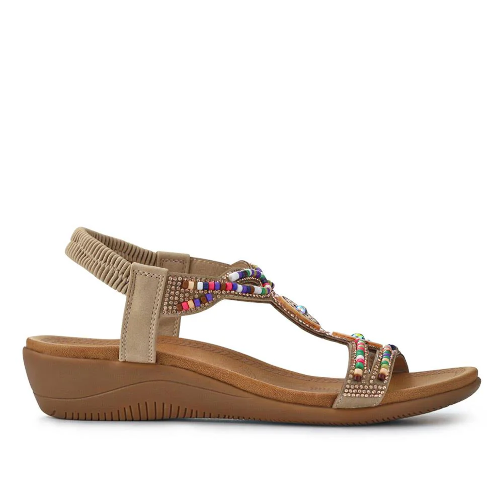 Beaded Comfort Fitting Sandals - BAIZH41008 / 327 082 - Beige - Image 3