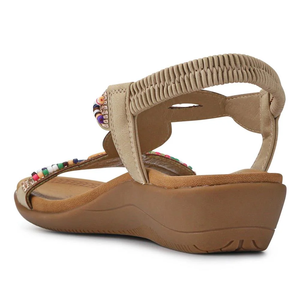 Beaded Comfort Fitting Sandals - BAIZH41008 / 327 082 - Beige - Image 4