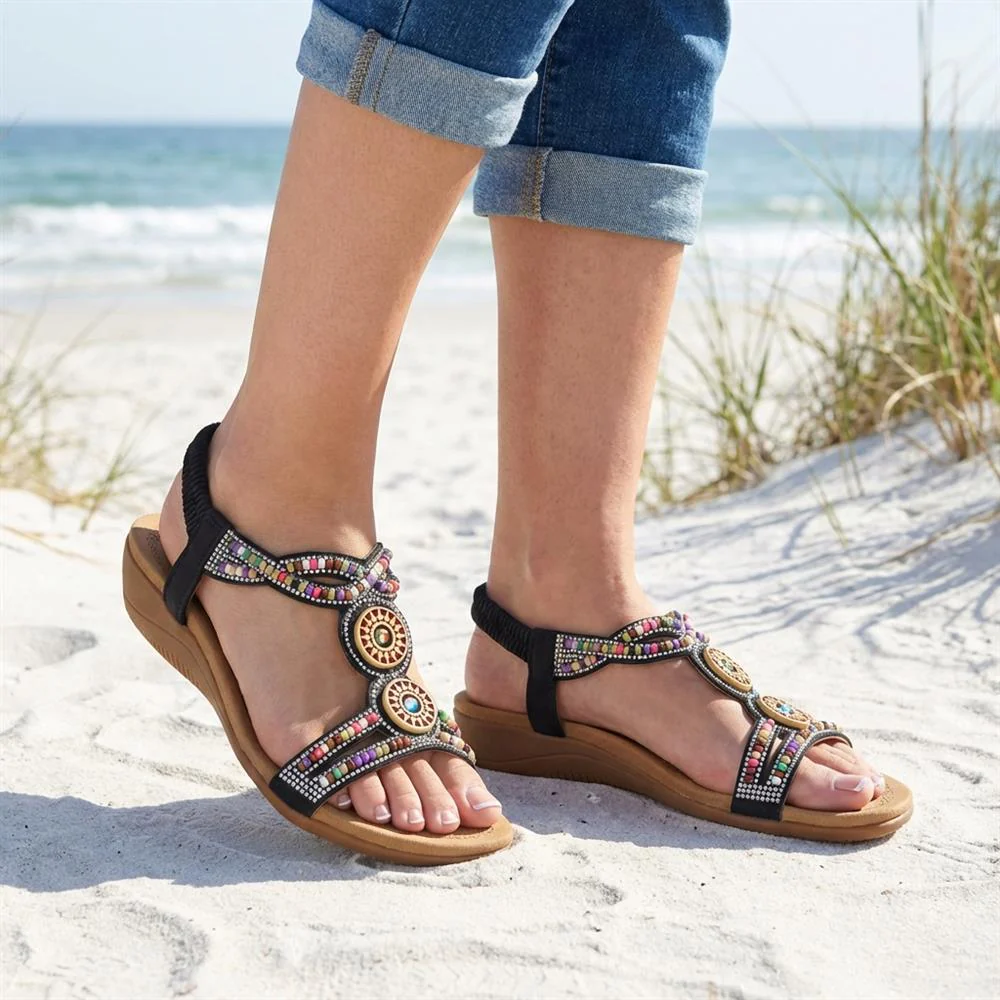Beaded Comfort Fitting Sandals - BAIZH41008 / 327 082 - Black - Image 2