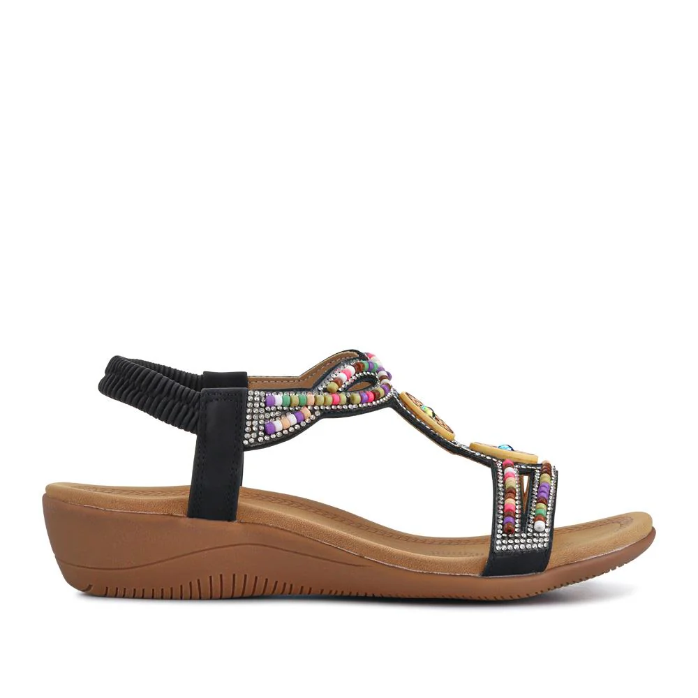 Beaded Comfort Fitting Sandals - BAIZH41008 / 327 082 - Black - Image 3