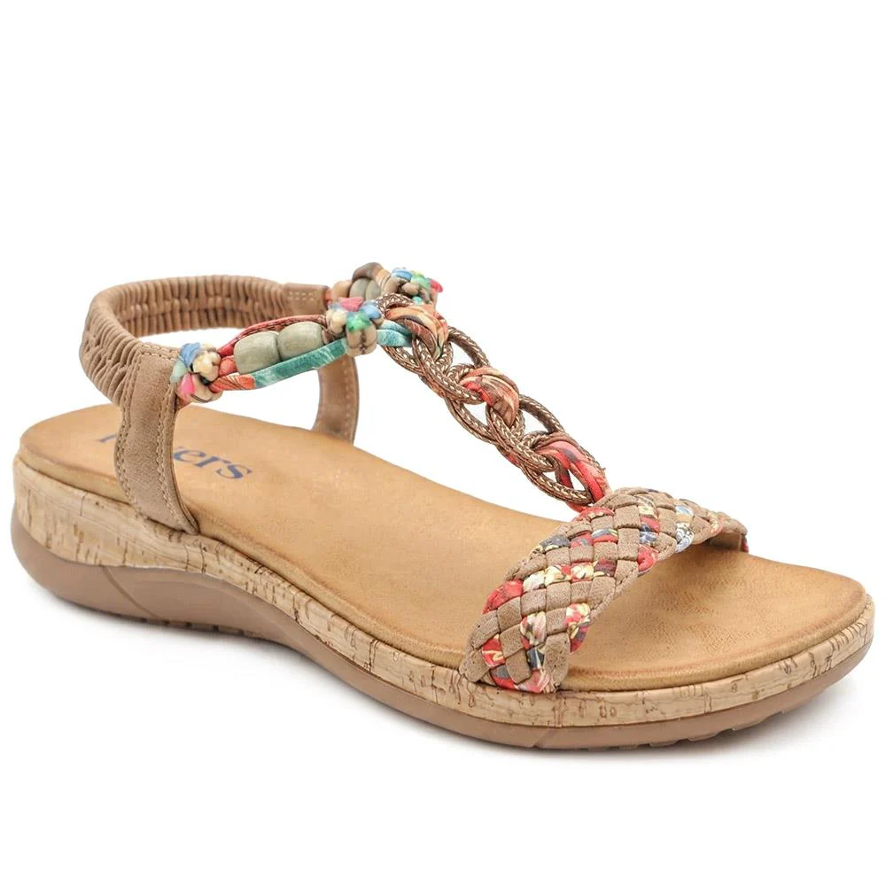 Beaded Elasticated Fit Sandals - BAIZH43020 / 329 011 - Tan