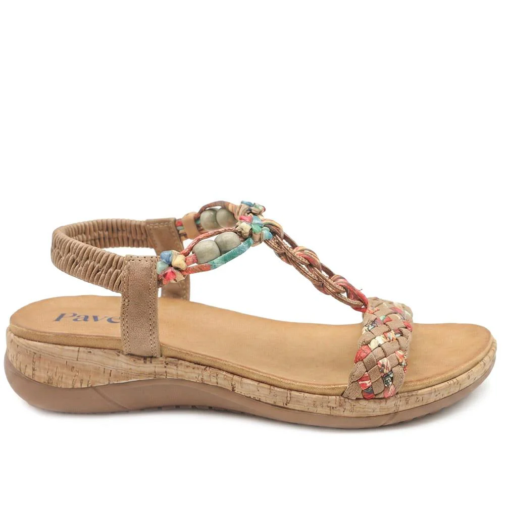 Beaded Elasticated Fit Sandals - BAIZH43020 / 329 011 - Tan - Image 2