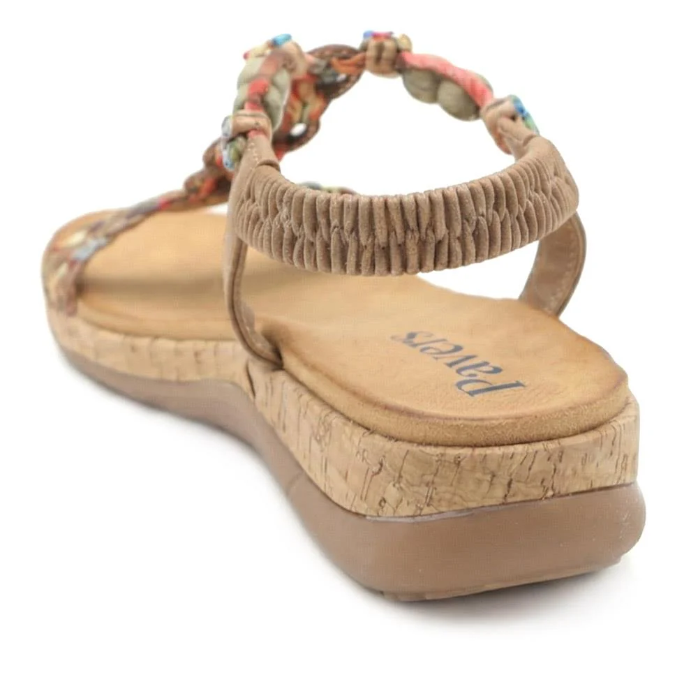 Beaded Elasticated Fit Sandals - BAIZH43020 / 329 011 - Tan - Image 3