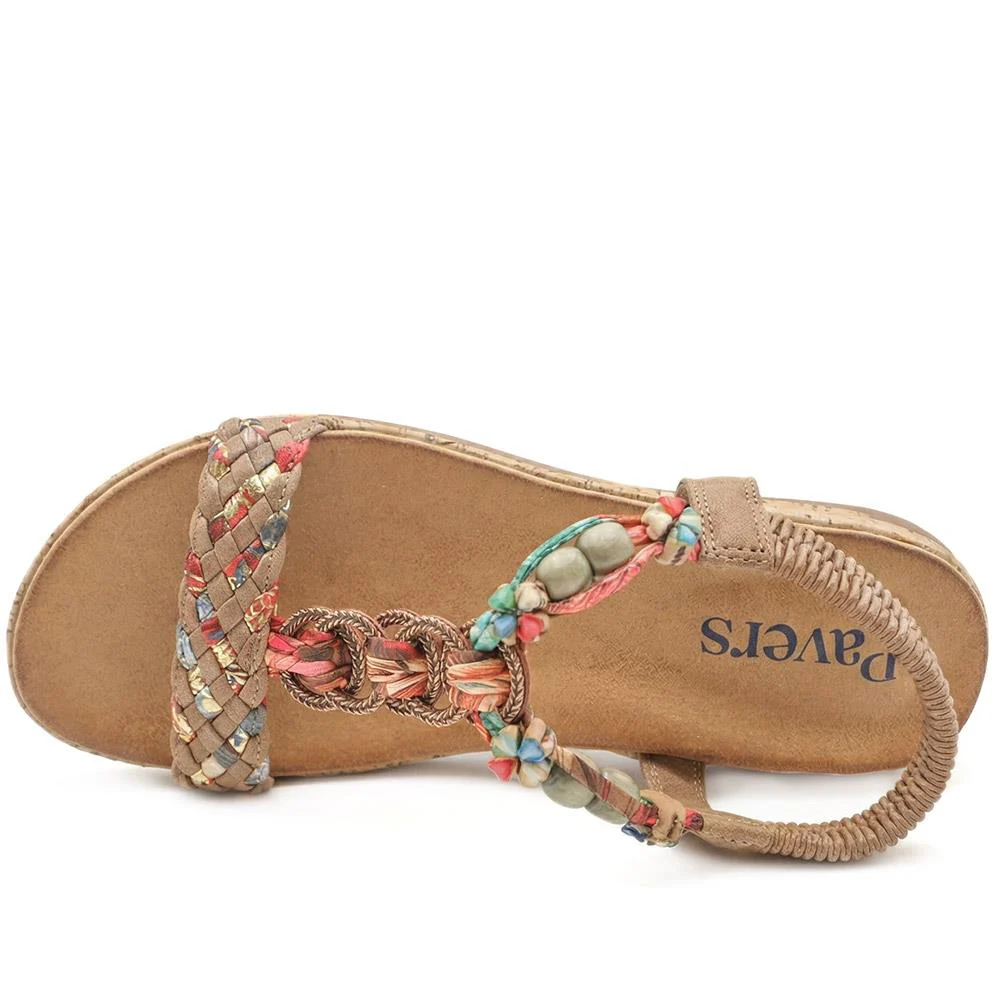 Beaded Elasticated Fit Sandals - BAIZH43020 / 329 011 - Tan - Image 4