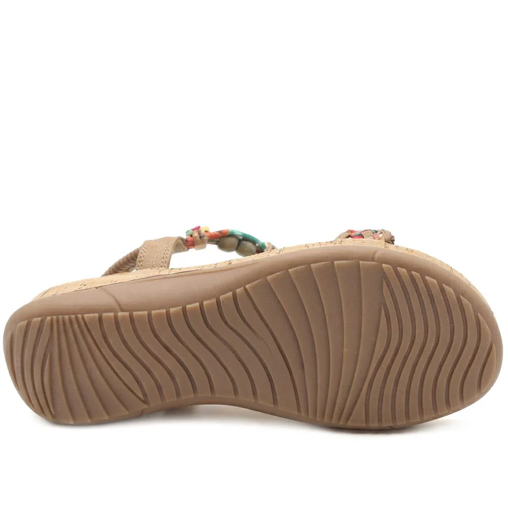 Beaded Elasticated Fit Sandals - BAIZH43020 / 329 011 - Tan - Image 5
