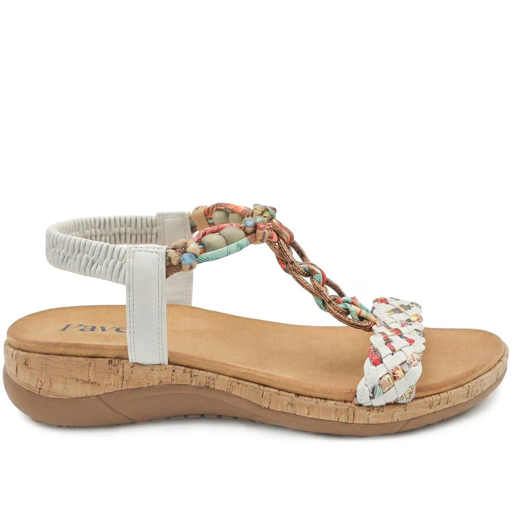 Beaded Elasticated Fit Sandals - BAIZH43020 / 329 011 - White - Image 2