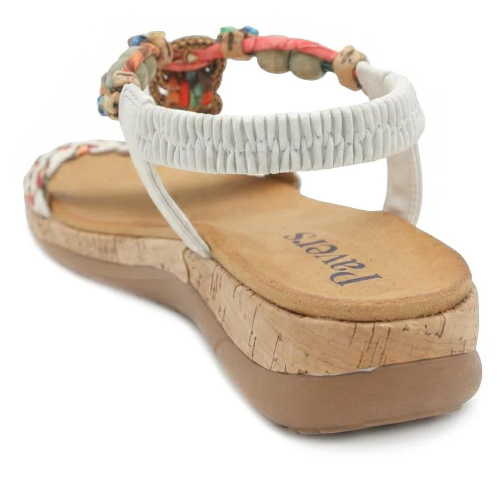 Beaded Elasticated Fit Sandals - BAIZH43020 / 329 011 - White - Image 3