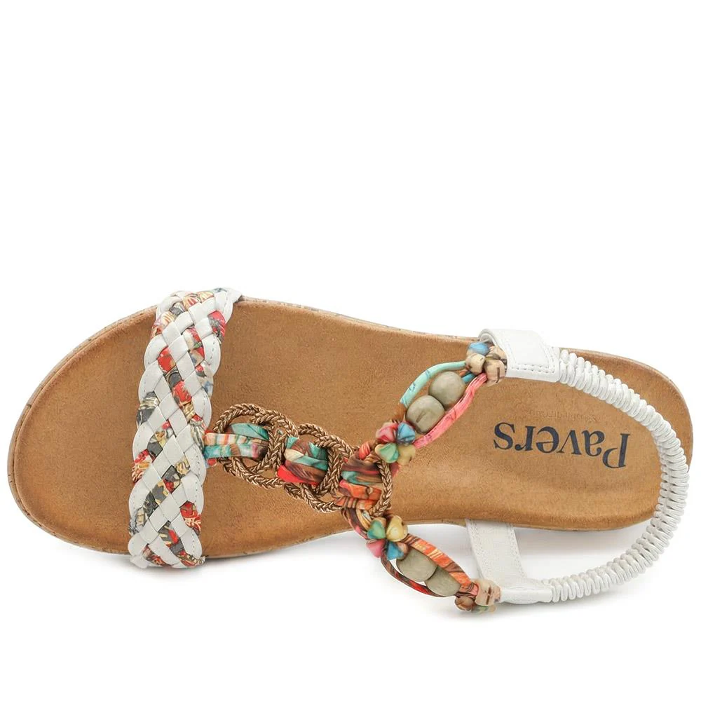Beaded Elasticated Fit Sandals - BAIZH43020 / 329 011 - White - Image 4