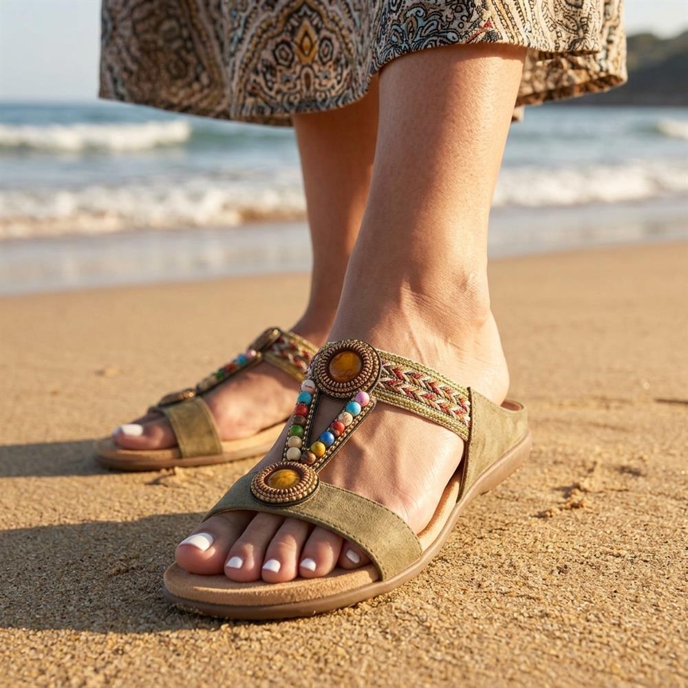 Beaded Lightweight Mule Sandals - BAIZH43012 / 329 166 - Khaki - Image 2