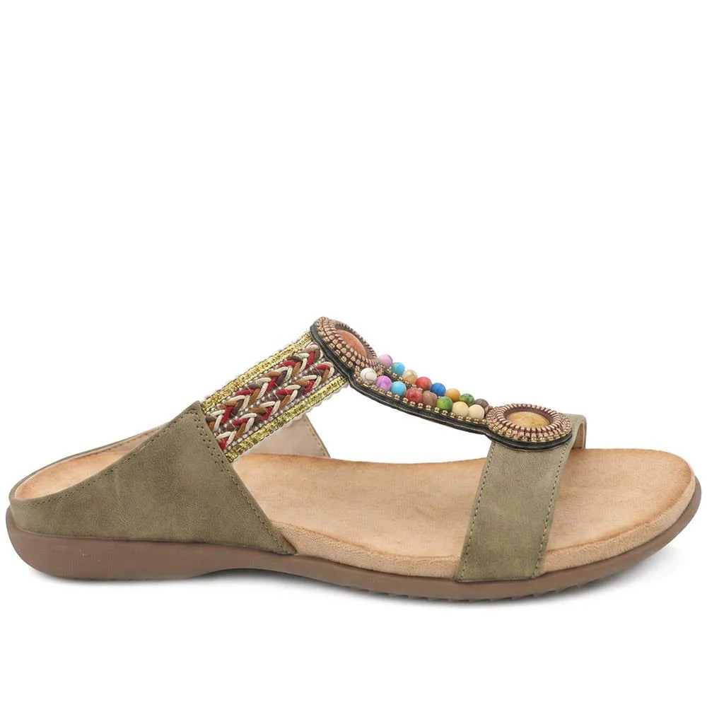 Beaded Lightweight Mule Sandals - BAIZH43012 / 329 166 - Khaki - Image 3