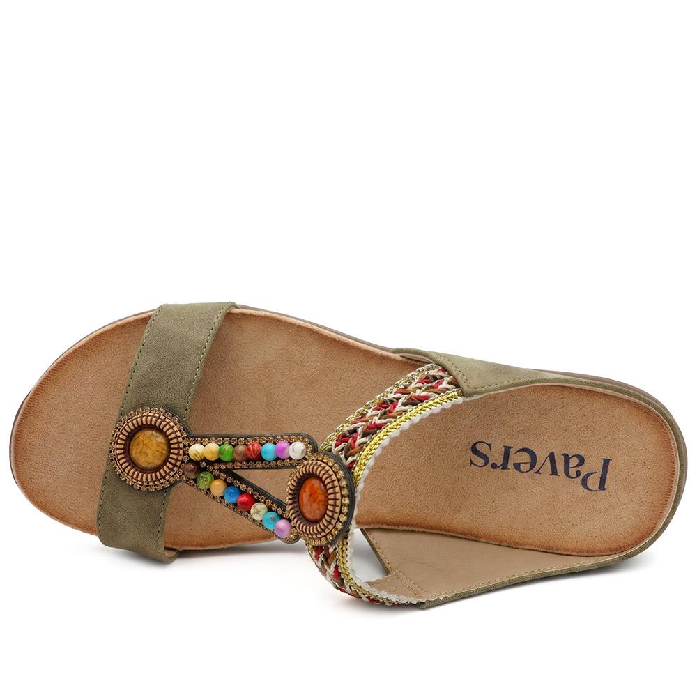 Beaded Lightweight Mule Sandals - BAIZH43012 / 329 166 - Khaki - Image 5