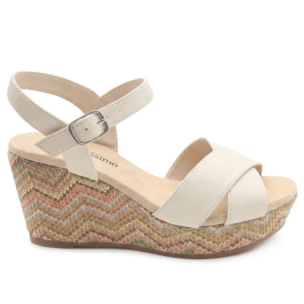 Bellissimo Buckle Fasten Wedge Espadrilles - BELWBINS43044 / 329 119 - Off White - Image 2