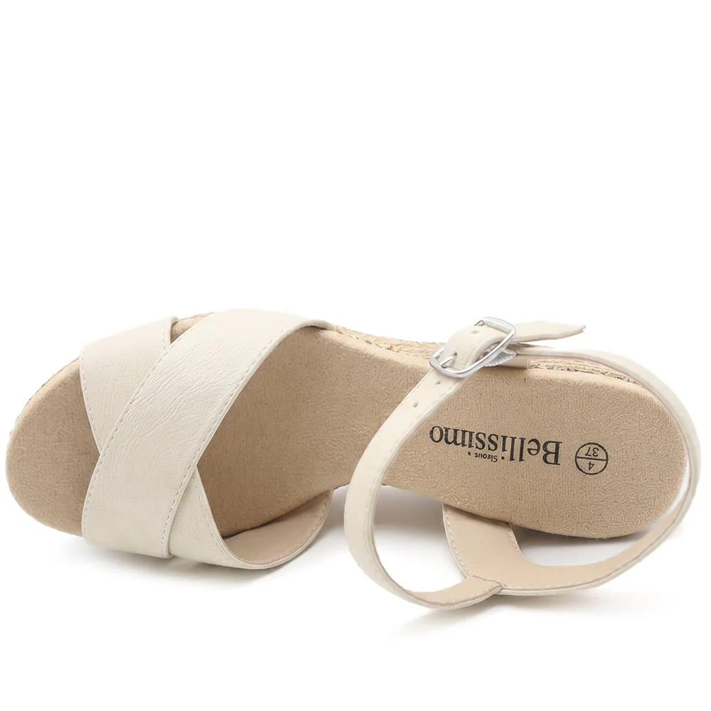 Bellissimo Buckle Fasten Wedge Espadrilles - BELWBINS43044 / 329 119 - Off White - Image 4