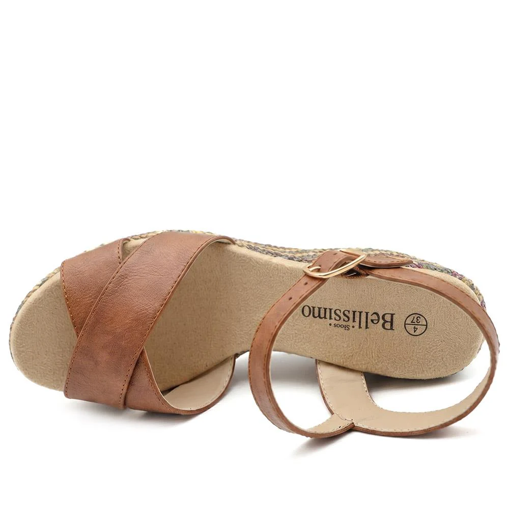Bellissimo Buckle Fasten Wedge Espadrilles - BELWBINS43044 / 329 119 - Tan - Image 4