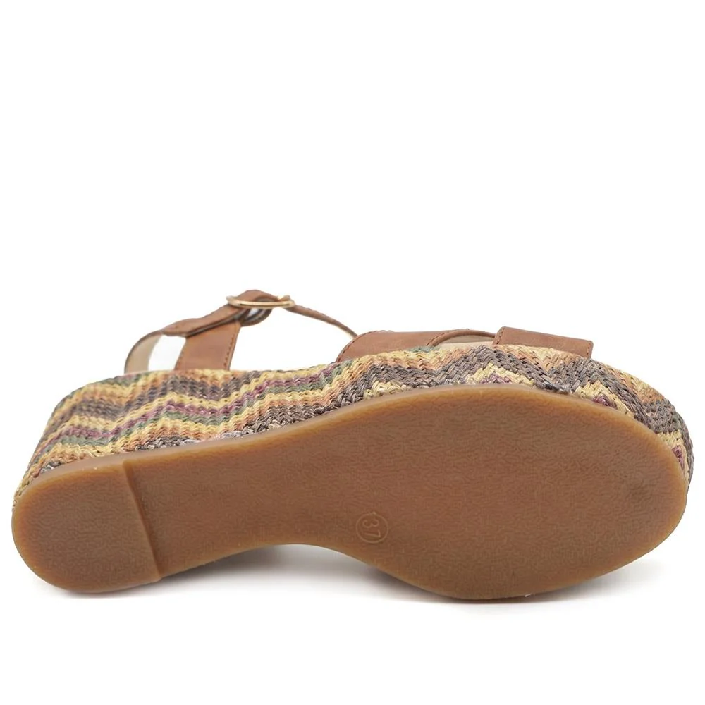 Bellissimo Buckle Fasten Wedge Espadrilles - BELWBINS43044 / 329 119 - Tan - Image 5