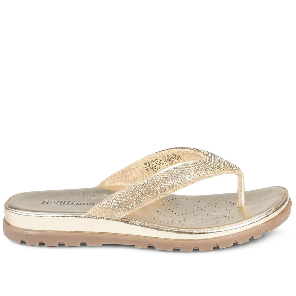 Bellissimo Cushioned Diamante Toe Post Sandals - BELBAIZH43057 / 329 444 - Gold - Image 2