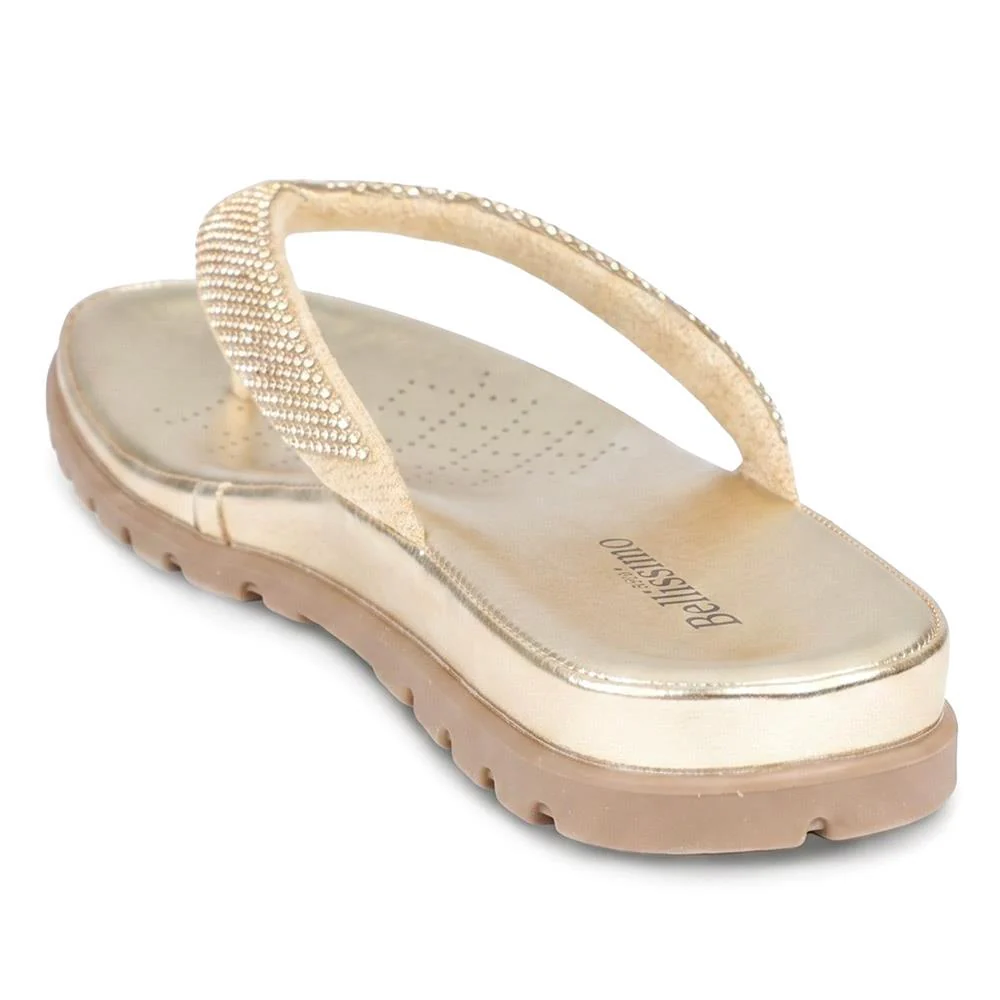 Bellissimo Cushioned Diamante Toe Post Sandals - BELBAIZH43057 / 329 444 - Gold - Image 3