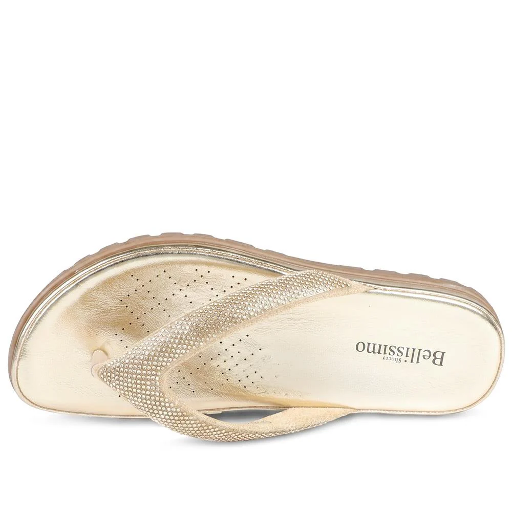 Bellissimo Cushioned Diamante Toe Post Sandals - BELBAIZH43057 / 329 444 - Gold - Image 4