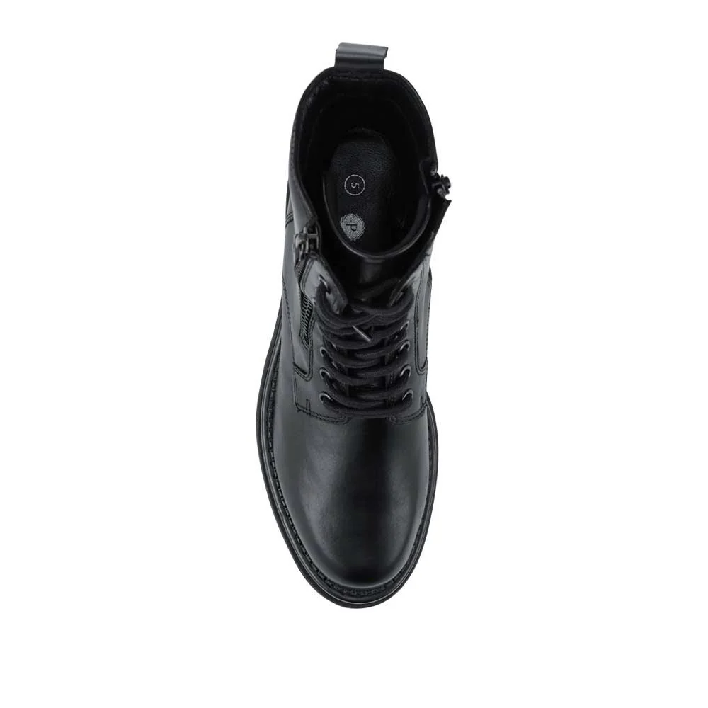 Bellissimo Lace Up Leather Boots With Zip Fasten - BELFBFOO42008 / 328 227 - Black - Image 4