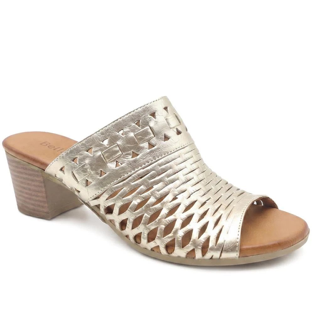 Bellissimo Leather Heeled Mule Sandals - BELMET43004 / 329 221