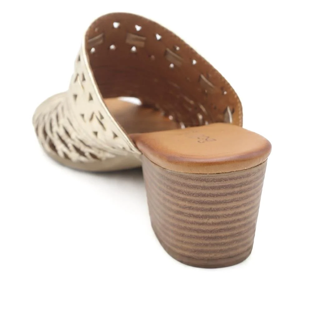 Bellissimo Leather Heeled Mule Sandals - BELMET43004 / 329 221 - Gold - Image 3