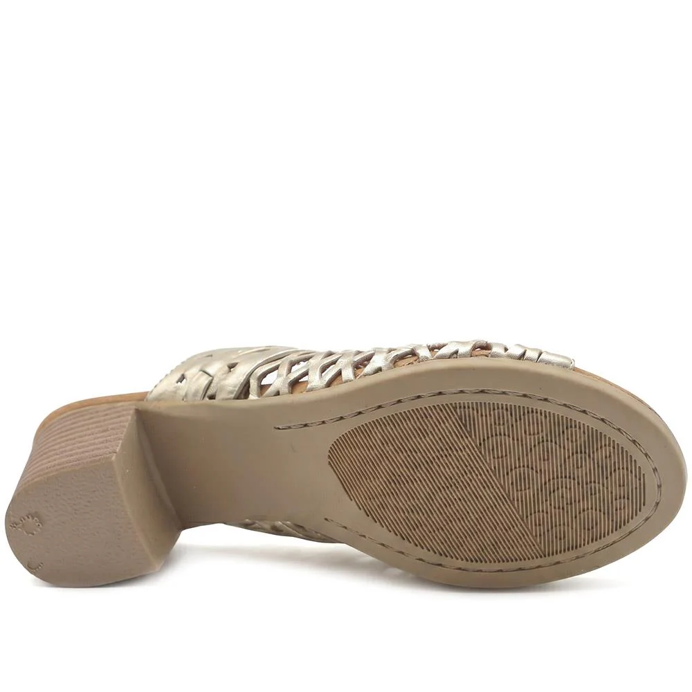 Bellissimo Leather Heeled Mule Sandals - BELMET43004 / 329 221 - Gold - Image 5