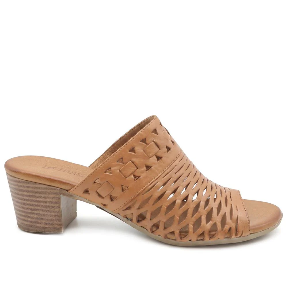 Bellissimo Leather Heeled Mule Sandals - BELMET43004 / 329 221 - Tan - Image 2