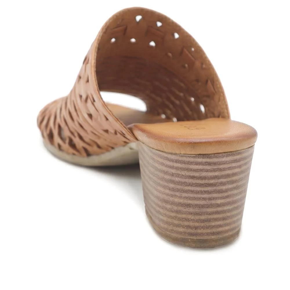 Bellissimo Leather Heeled Mule Sandals - BELMET43004 / 329 221 - Tan - Image 3