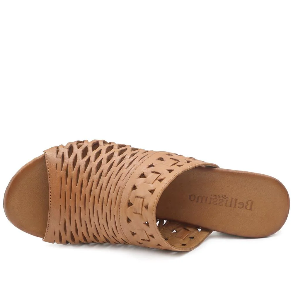 Bellissimo Leather Heeled Mule Sandals - BELMET43004 / 329 221 - Tan - Image 4