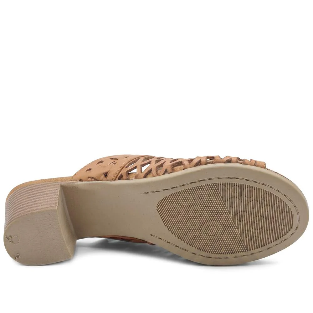 Bellissimo Leather Heeled Mule Sandals - BELMET43004 / 329 221 - Tan - Image 5