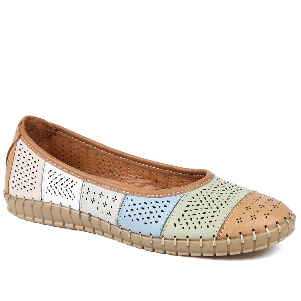 Bellissimo Leather Laser Cut Pumps - BELMET43008 / 329 220 - Tan Multi