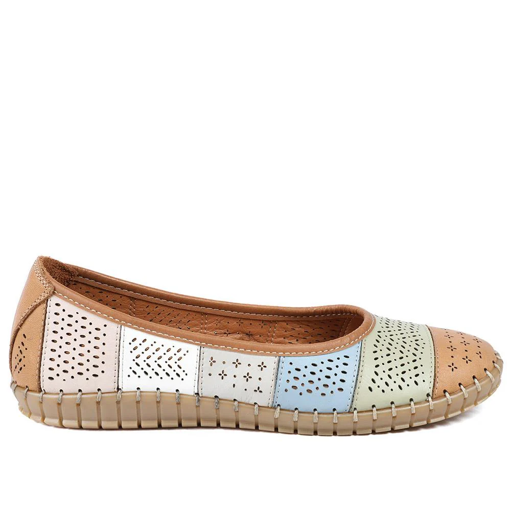 Bellissimo Leather Laser Cut Pumps - BELMET43008 / 329 220 - Tan Multi - Image 2