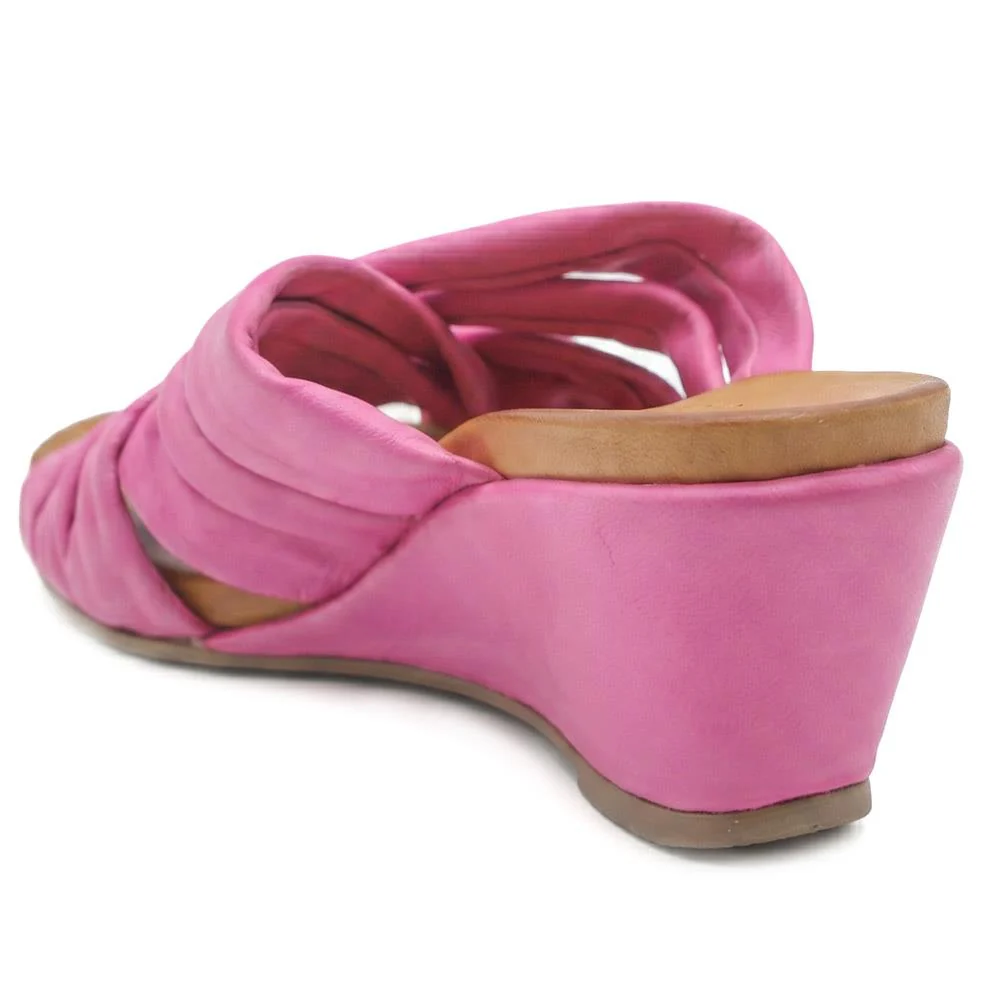 Bellissimo Leather Peep Toe Mule Sandals - BELMET43002 / 329 219 - Pink - Image 3