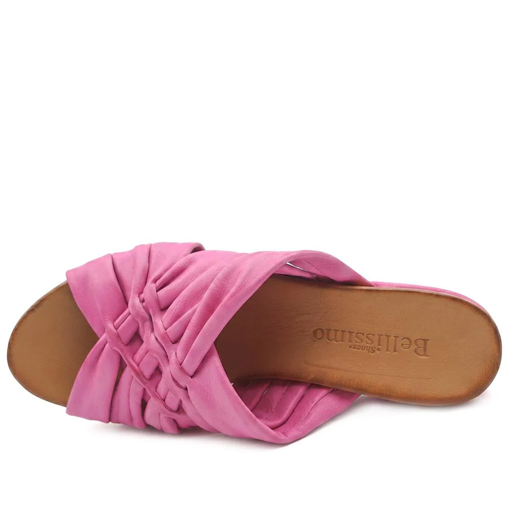 Bellissimo Leather Peep Toe Mule Sandals - BELMET43002 / 329 219 - Pink - Image 4