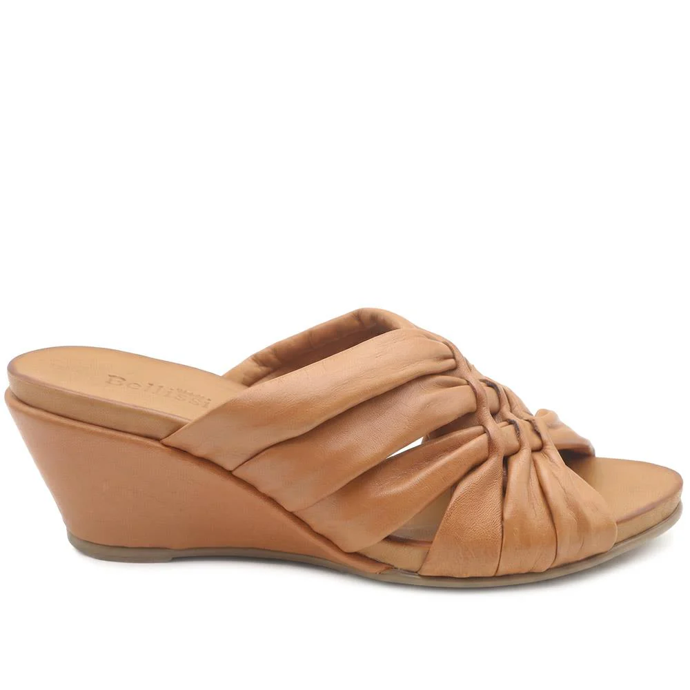 Bellissimo Leather Peep Toe Mule Sandals - BELMET43002 / 329 219 - Tan - Image 2
