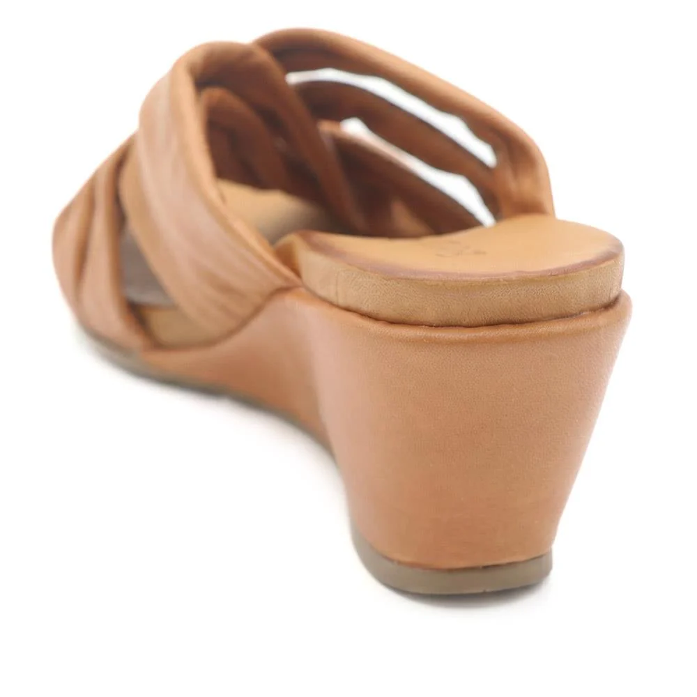Bellissimo Leather Peep Toe Mule Sandals - BELMET43002 / 329 219 - Tan - Image 3