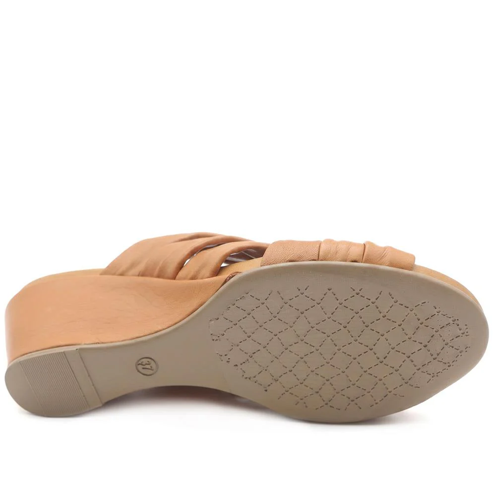 Bellissimo Leather Peep Toe Mule Sandals - BELMET43002 / 329 219 - Tan - Image 5