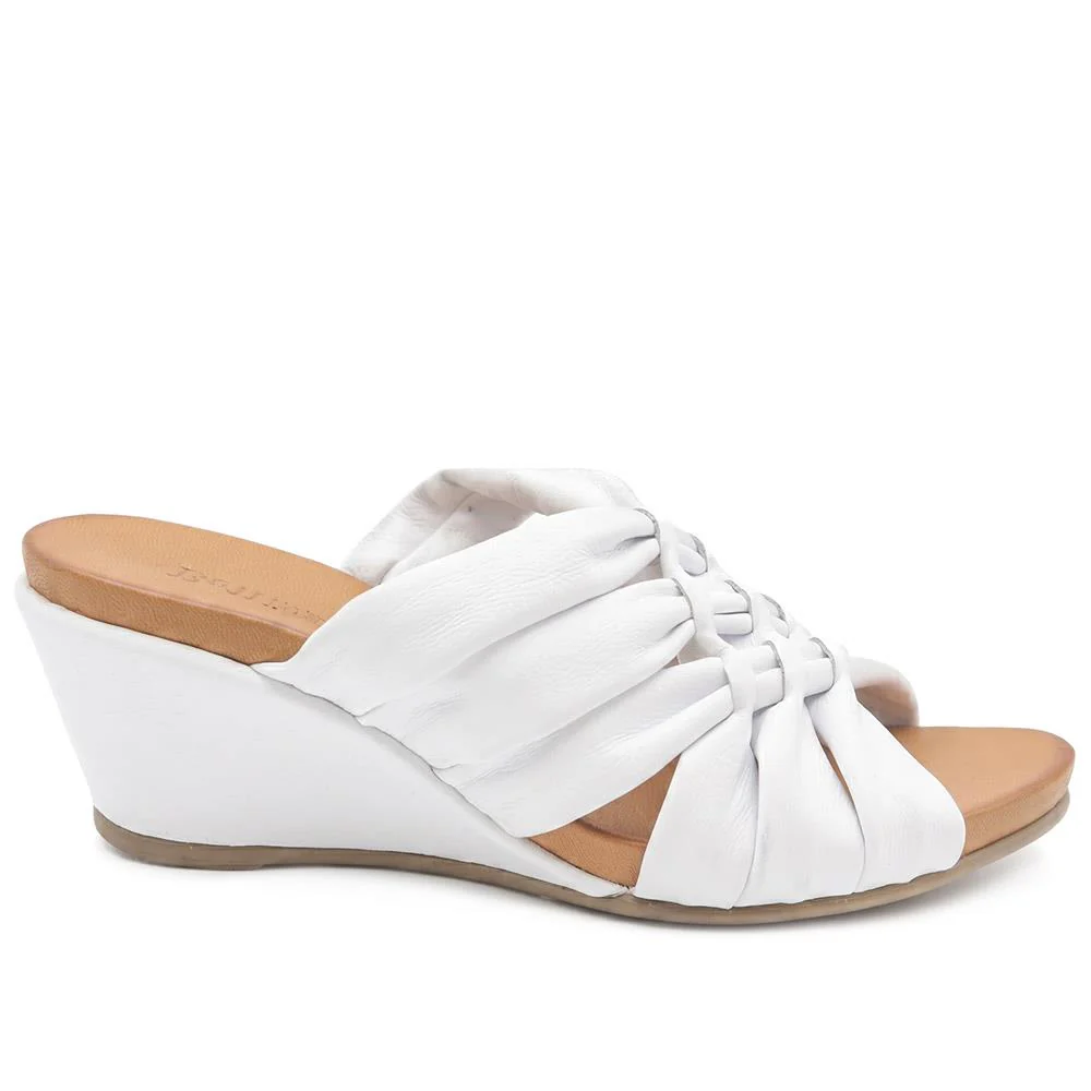 Bellissimo Leather Peep Toe Mule Sandals - BELMET43002 / 329 219 - White - Image 2