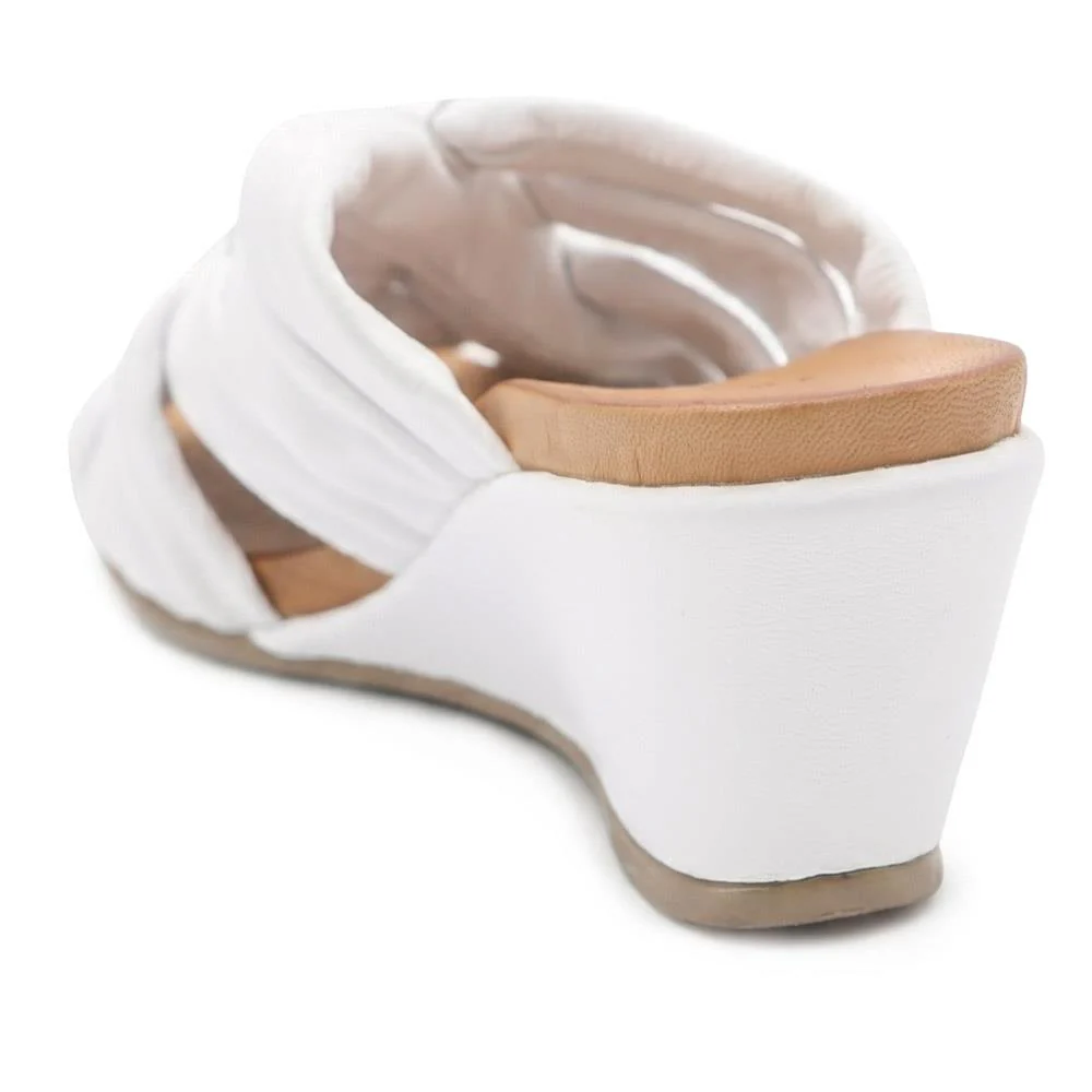 Bellissimo Leather Peep Toe Mule Sandals - BELMET43002 / 329 219 - White - Image 3