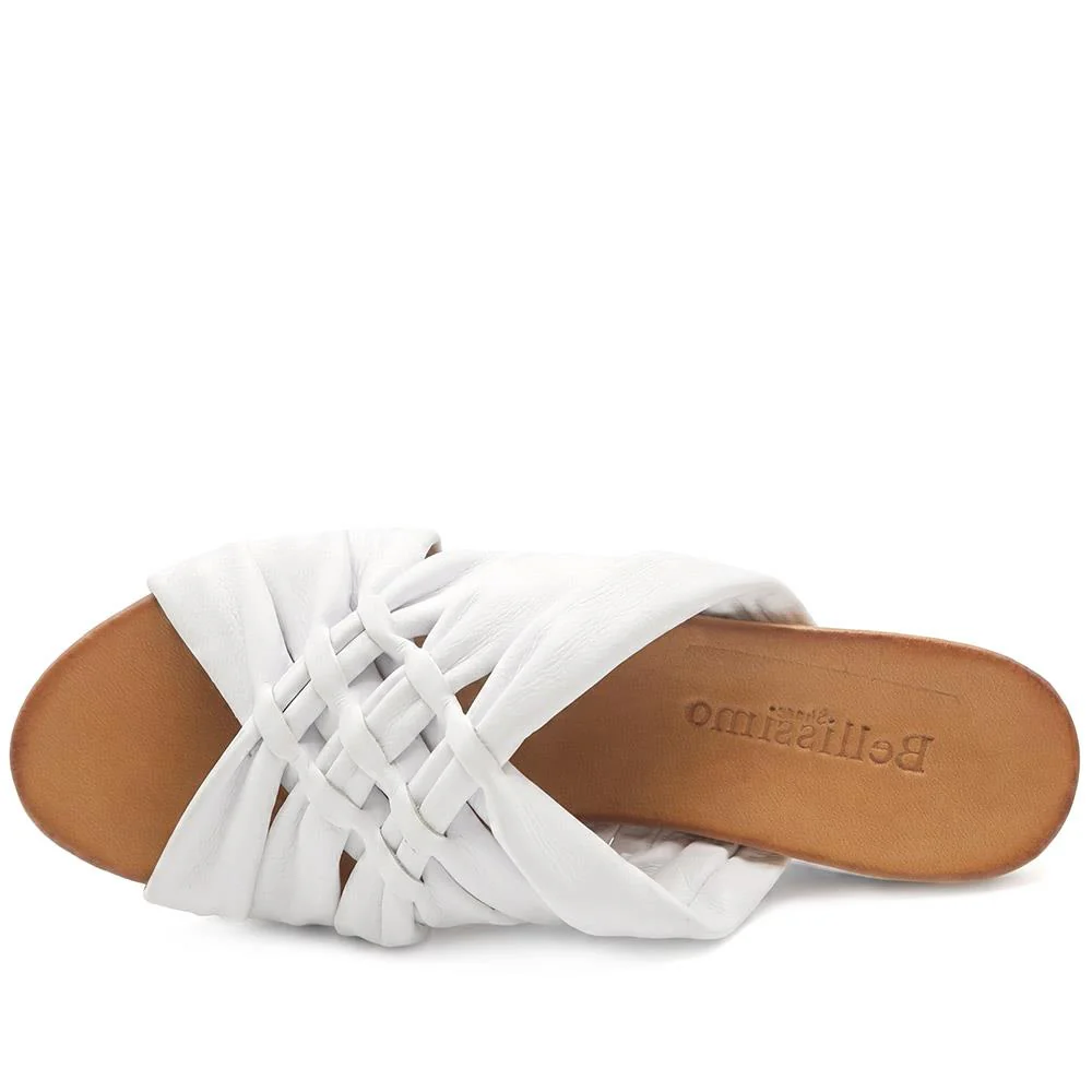 Bellissimo Leather Peep Toe Mule Sandals - BELMET43002 / 329 219 - White - Image 4