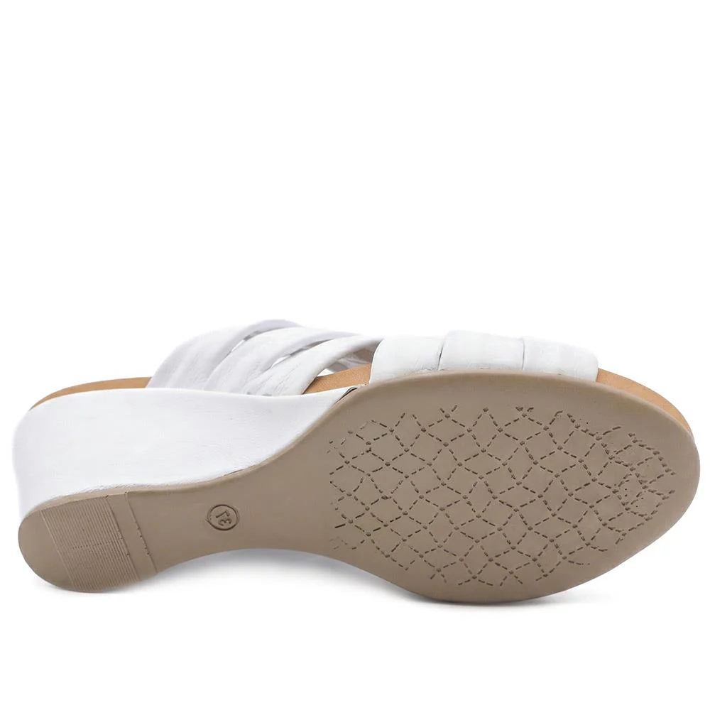 Bellissimo Leather Peep Toe Mule Sandals - BELMET43002 / 329 219 - White - Image 5