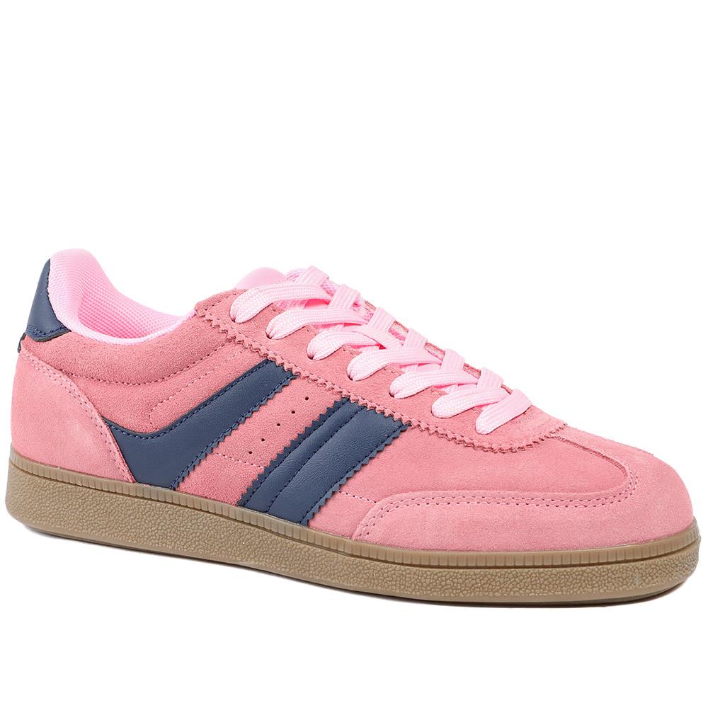 Bellissimo Leather Striped Lace Up Trainers - BELDINGX43005 / 329 348 - Pink