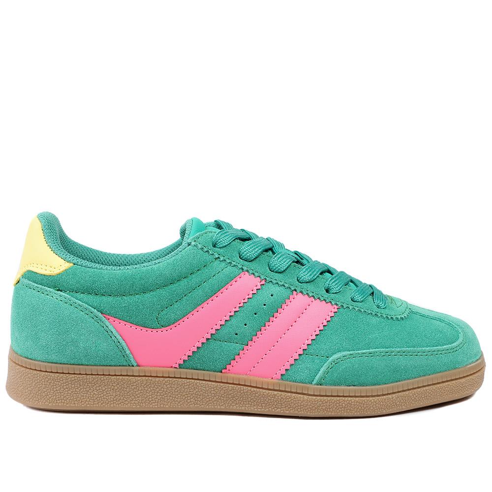 Bellissimo Leather Striped Lace Up Trainers - BELDINGX43005 / 329 348 - Green-Pink - Image 3