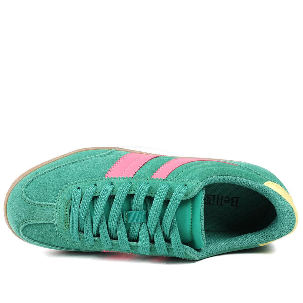 Bellissimo Leather Striped Lace Up Trainers - BELDINGX43005 / 329 348 - Green-Pink - Image 5